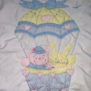 VTG A LITTLE ANGEL Pastel Pink/Blue Yellow BUNNY PINK Bear Hot Air Ballo…